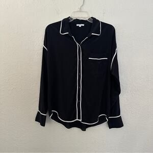 Johnny Was Black Silk Blouse with White Trim